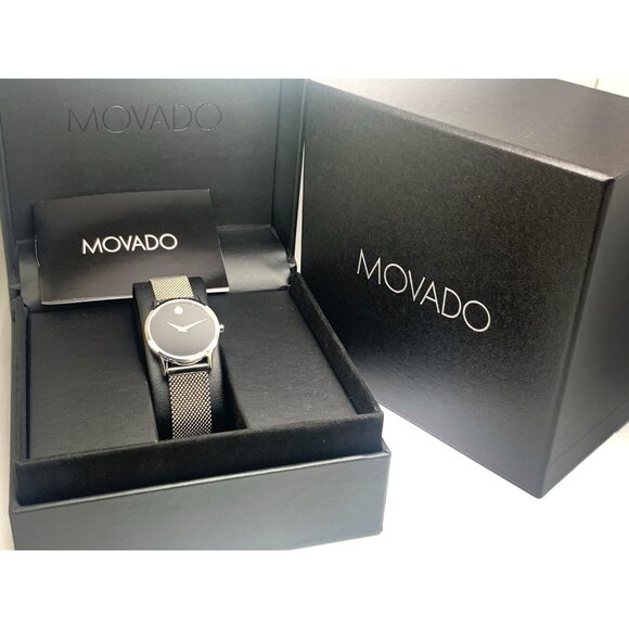 Movado Women\'s Watch 0607220 Black Dial Swiss Quartz 28mm Silver Mesh Band main image 5